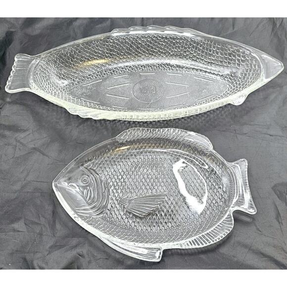 Vintage MCM Glassbake Glass Oven-T-Table Fish Dish Dish#4141 & Small Serving Pla - Picture 1 of 11
